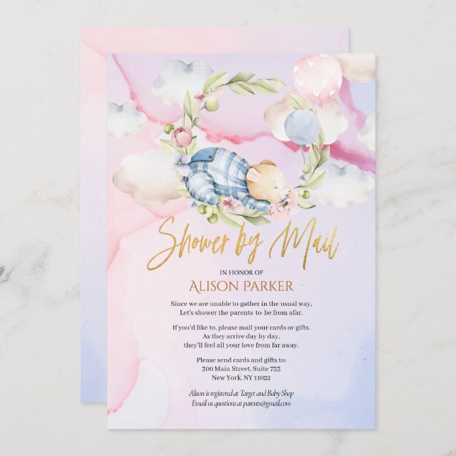 Cute Woodland Teddy Bear Boy Baby Shower by Mail  Invitation (Front/Back)