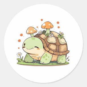Cute Woodland Turtle Cottagecore Kawaii Design Classic Round Sticker