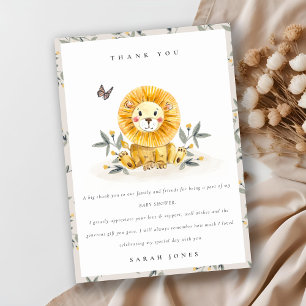 Cute Woodland Watercolor Lion Foliage Baby Shower Thank You Card