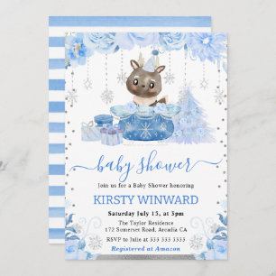 Cute Woodland Winter Reindeer Baby Shower Invitation