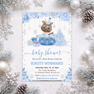 Cute Woodland Winter Reindeer Baby Shower Invitation