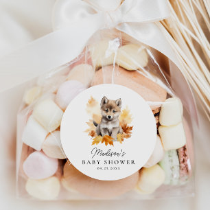 Cute Woodland Wolf Pup Fall Baby Shower Classic Round Sticker