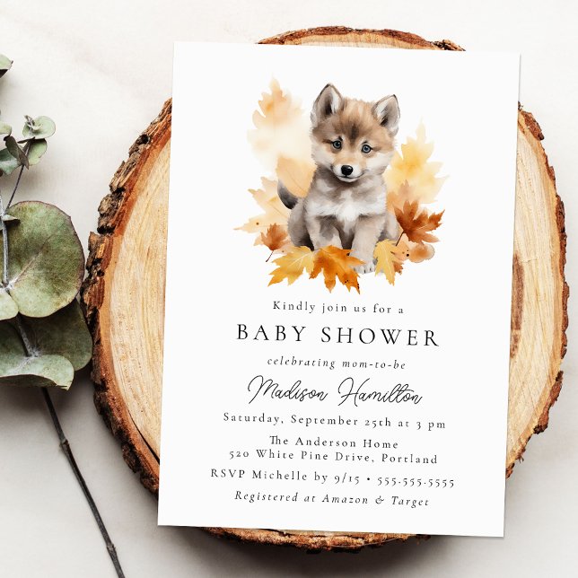 Cute Woodland Wolf Pup Fall Baby Shower Invitation (Creator Uploaded)