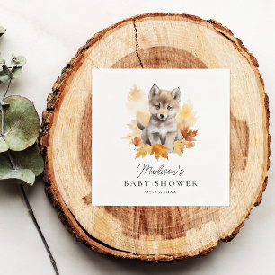 Cute Woodland Wolf Pup Fall Baby Shower Napkin
