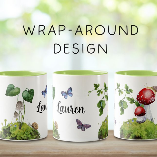 Cute Woodland Wrap-Around Mushroom Two-Tone Coffee Mug (Creator Uploaded)
