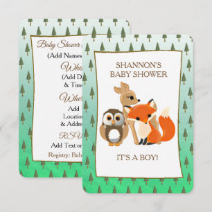Cute Woodlands Animals Fox Baby Shower Invitation