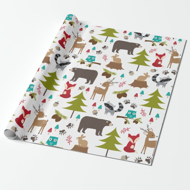 Cute Woodsy Woodland Animal Wrapping Paper (Unrolled)