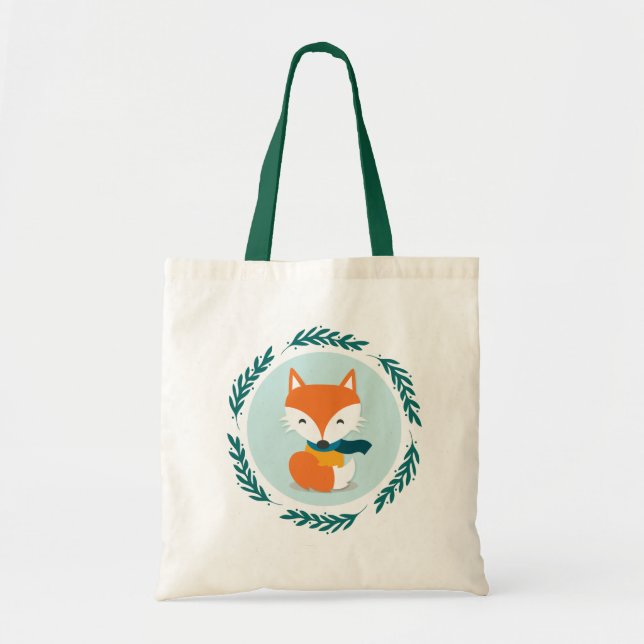 Cute Wooland Fox with Scarf Tote Bag (Front)