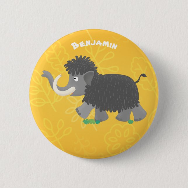 Cute woolly mammoth cartoon illustration 6 cm round badge (Front)