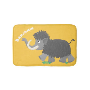 Cute woolly mammoth cartoon illustration bath mat