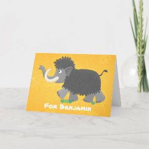 Cute woolly mammoth cartoon illustration card