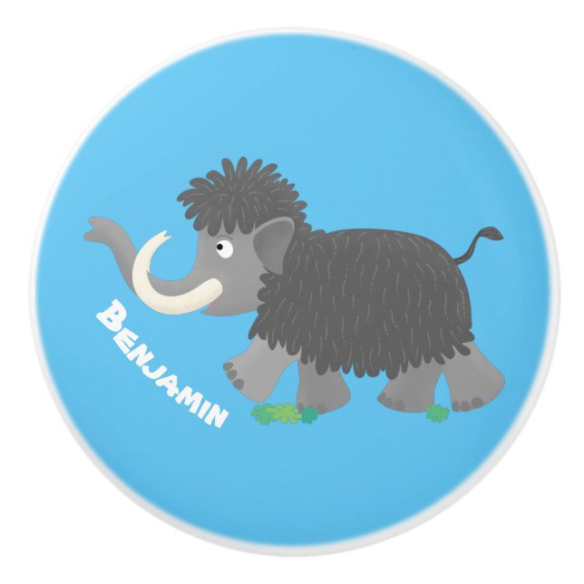 Cute woolly mammoth cartoon illustration ceramic knob (Front)