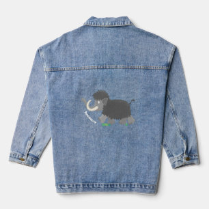 Cute woolly mammoth cartoon illustration denim jacket