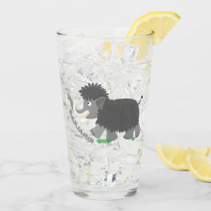 Cute woolly mammoth cartoon illustration glass