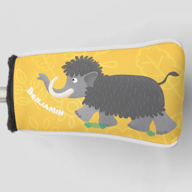 Cute woolly mammoth cartoon illustration golf head cover (Front)