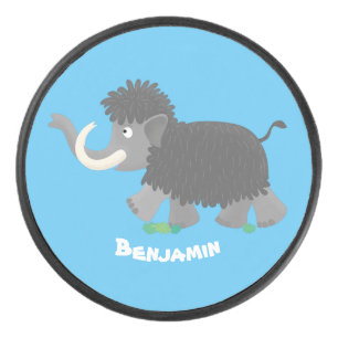 Cute woolly mammoth cartoon illustration hockey puck