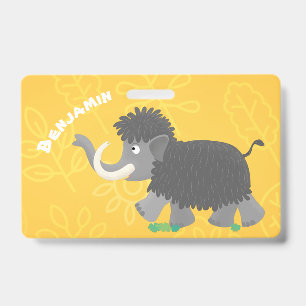 Cute woolly mammoth cartoon illustration ID badge