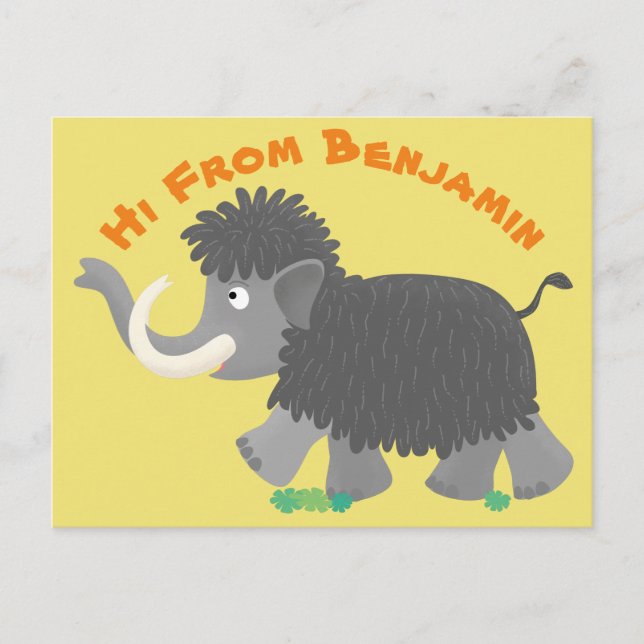 Cute woolly mammoth cartoon illustration postcard (Front)