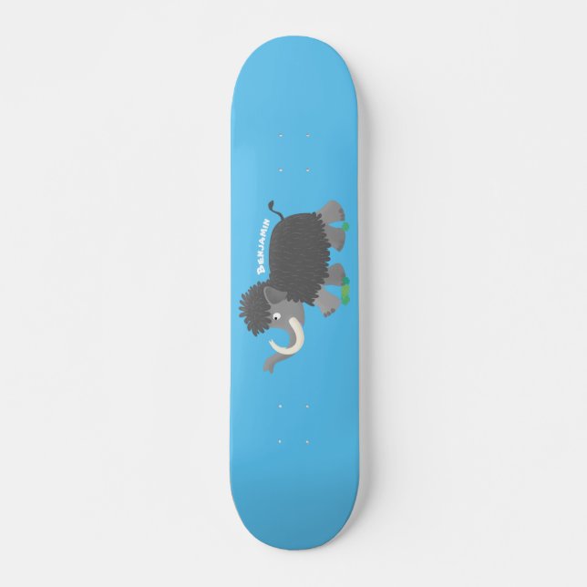 Cute woolly mammoth cartoon illustration  skateboard (Front)