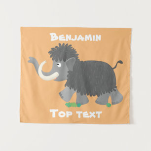 Cute woolly mammoth cartoon illustration tapestry
