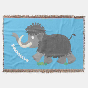 Cute woolly mammoth cartoon illustration throw blanket