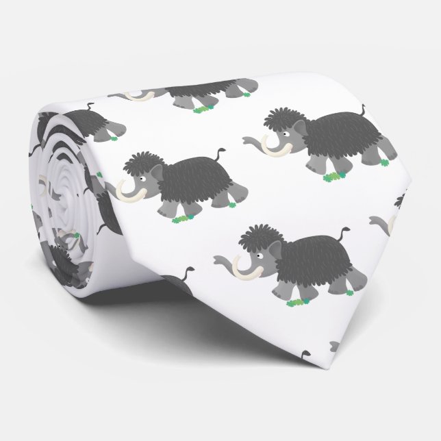 Cute woolly mammoth cartoon illustration tie (Rolled)