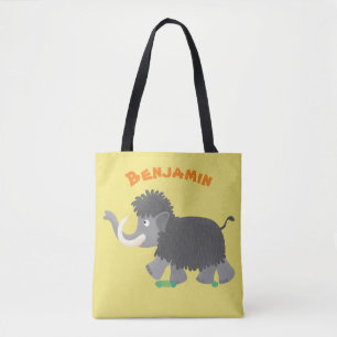 Cute woolly mammoth cartoon illustration tote bag