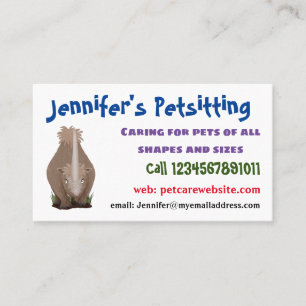 Cute woolly rhino elasmotherium cartoon business card