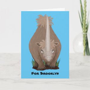 Cute woolly rhino elasmotherium cartoon card