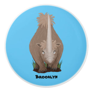 Cute woolly rhino elasmotherium cartoon ceramic knob