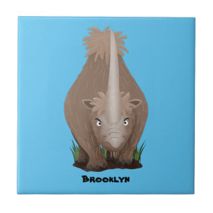 Cute woolly rhino elasmotherium cartoon ceramic tile