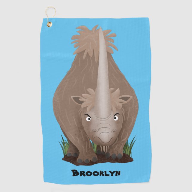 Cute woolly rhino elasmotherium cartoon golf towel (Front)