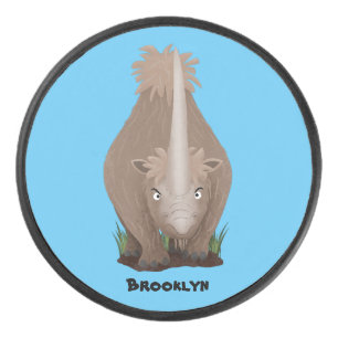 Cute woolly rhino elasmotherium cartoon hockey puck