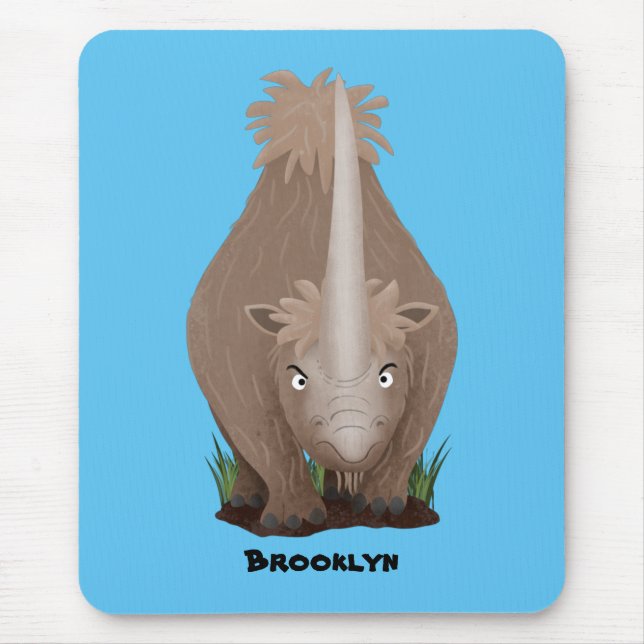 Cute woolly rhino elasmotherium cartoon  mouse pad (Front)