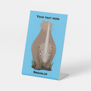 Cute woolly rhino elasmotherium cartoon  pedestal sign