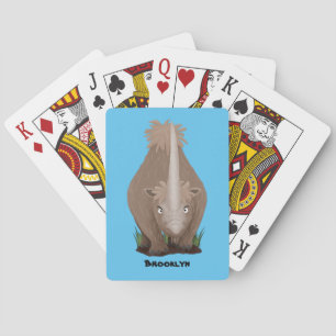Cute woolly rhino elasmotherium cartoon playing cards