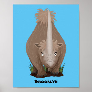 Cute woolly rhino elasmotherium cartoon  poster