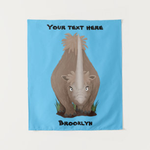 Cute woolly rhino elasmotherium cartoon tapestry