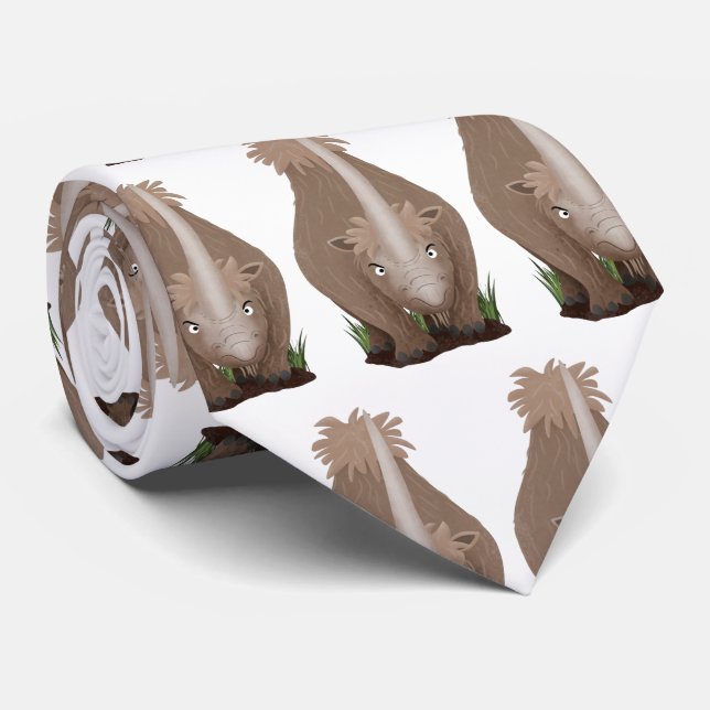 Cute woolly rhino elasmotherium cartoon tie (Rolled)
