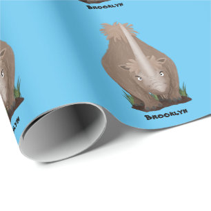 Cute woolly rhino elasmotherium cartoon wrapping paper
