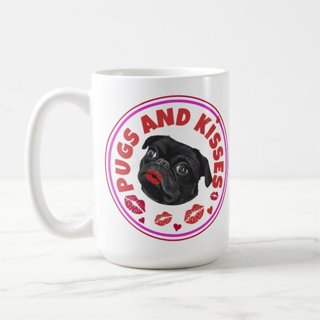 Cute Wordplay Pugs And Kisses  Coffee Mug (Left)