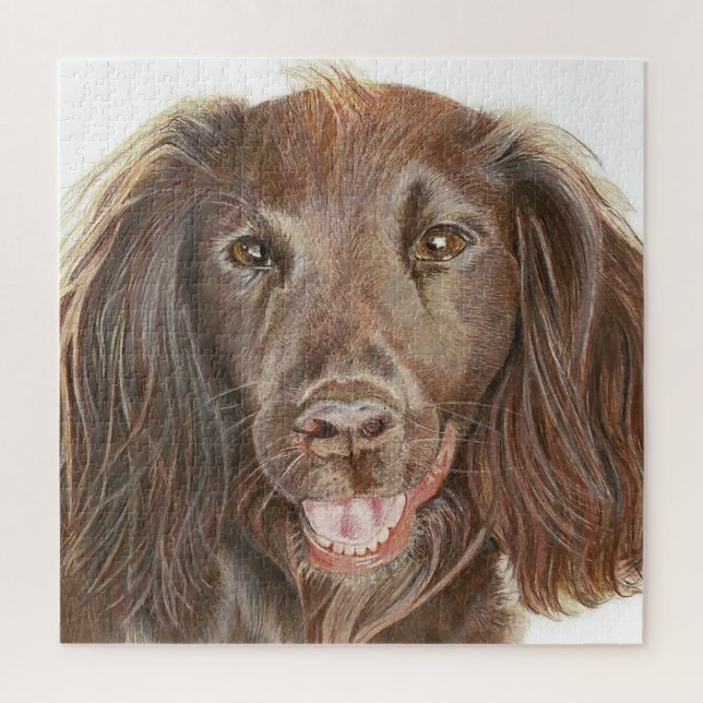 Cute Working Cocker Spaniel Hand Painted Square Jigsaw Puzzle (Vertical)