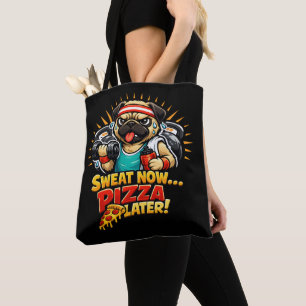 Cute Workout Dog T-Shirt for Fitness & Pizza Lover Tote Bag