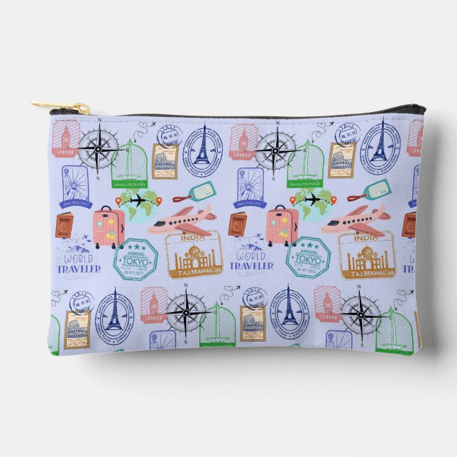  Cute World Traveller Collage Accessory Pouch (Front)