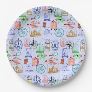 Cute World Traveller Collage Paper Plate