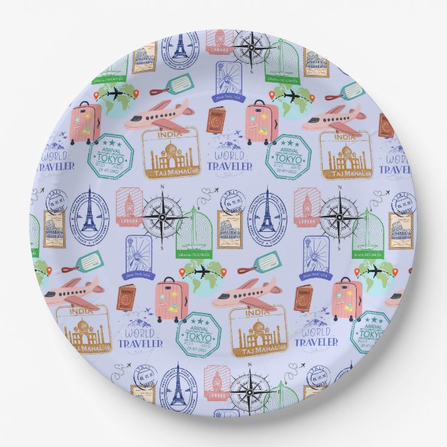 Cute World Traveller Collage Paper Plate (Front)