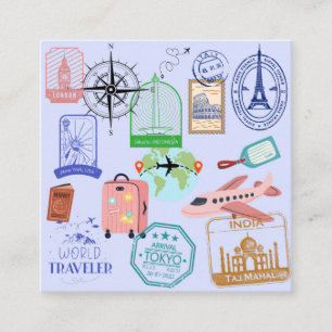 Cute World Traveller Collage Square Business Card