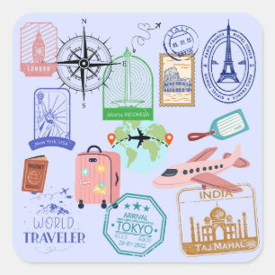 Cute World Traveller Collage Square Sticker