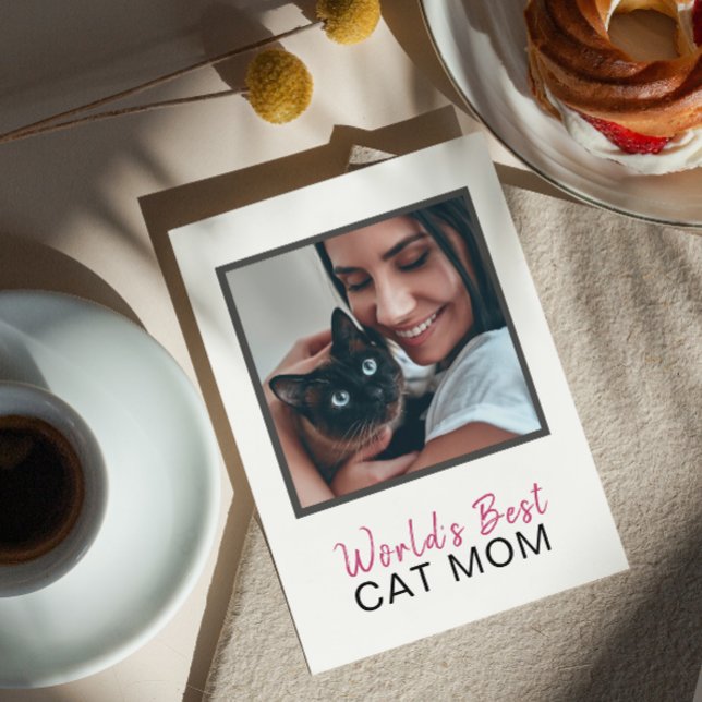 Cute World's Best Cat Mum Photo Mother's Day Card (Purring with pride, you're the world's best cat mom!)