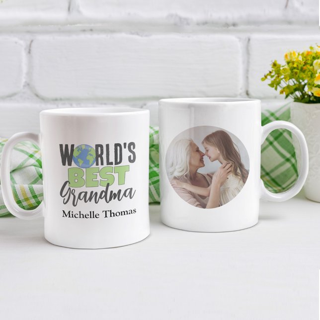Cute World's Best Grandma Custom Coffee Mug (World's Best Grandma Photo Mug)